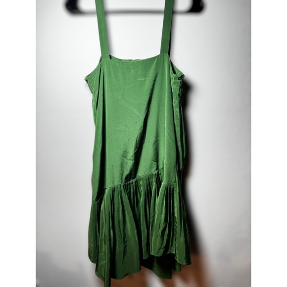 Tibi Preppy Pleated Fit Sheath Midi Dress Green Sz 2 Spaghetti Strap Square Neck - Picture 10 of 11